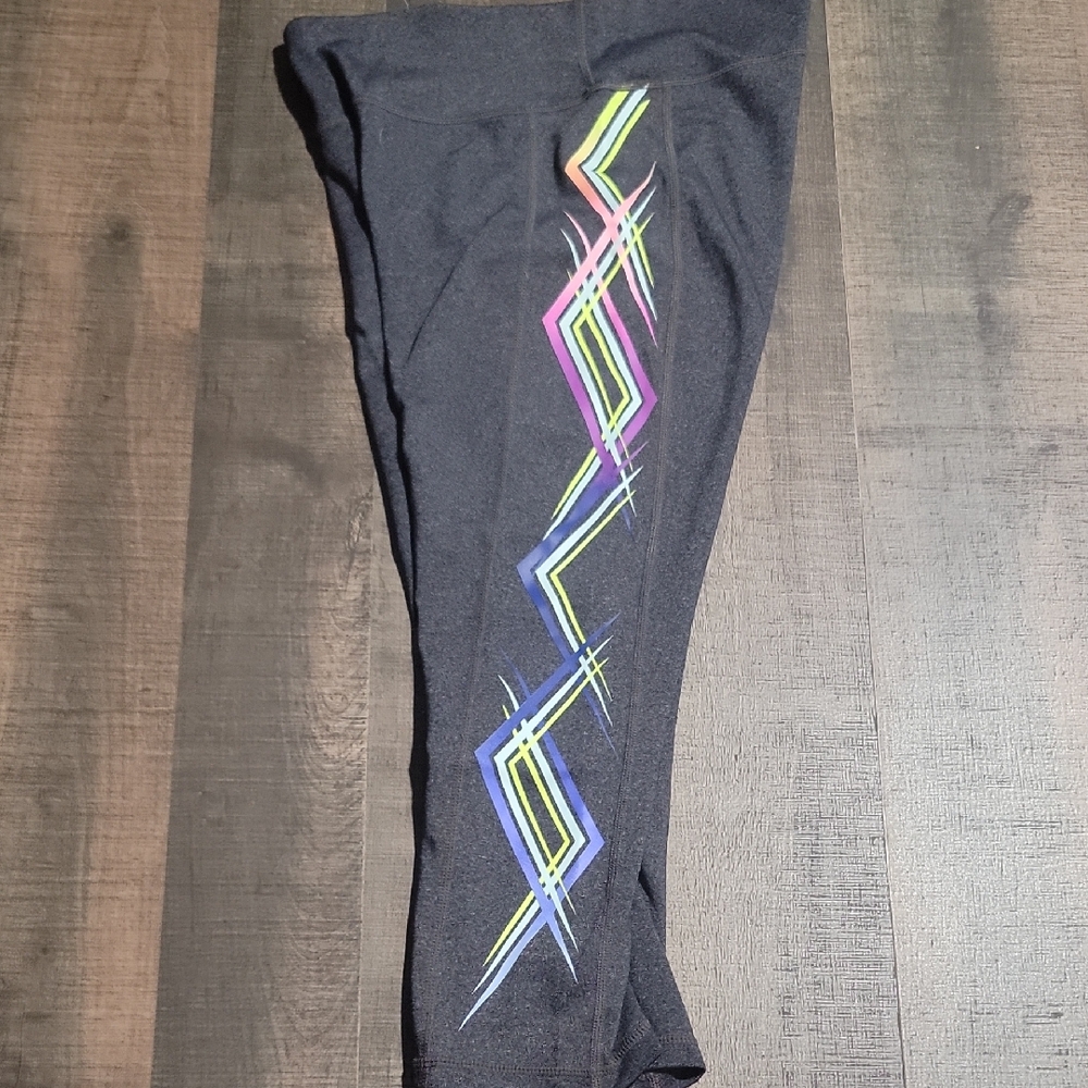 Ideology Dark Gray Leggings with Colorful Geometric Design